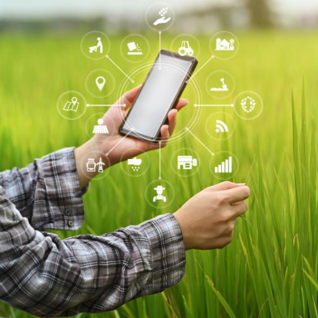 Digital farming solutions displayed on a table